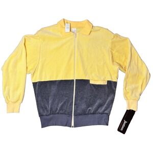 Jantzen Velour Zip NWT Jacket Butter Yellow Gray Colorblock Made in USA M 80s